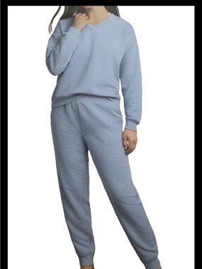 Lands' End 2-Piece Quilted Lounge Set Women's Regular Size S Blue
